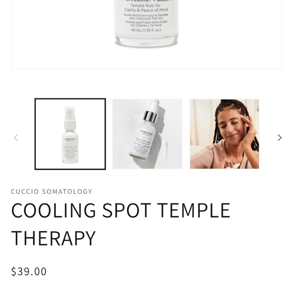 NEW Cuccio Somatology Cooling Spot Temple Therapy 40 mL